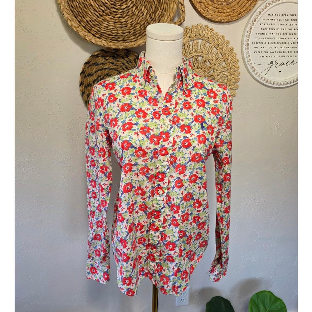 Ralph Lauren Floral Gauzy Cotton Button Up Womens 8 Lightweight Breathable Layer